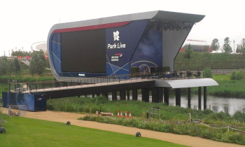 Concert stage on pontoons over a river