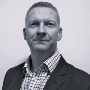 Head shot of Rob Howarth in Black and White